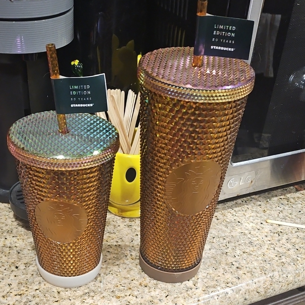 Starbucks 50th Anniversary Gold and Green Tumblers NWT (2 Pack)